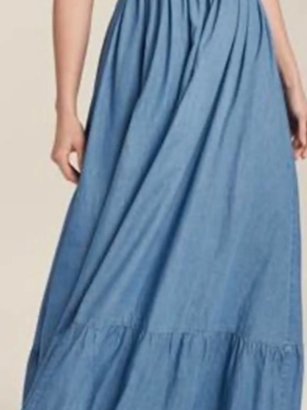 Women's Blue Tiered denim  Maxi Skirt - Casual Summer Style - Picture 2 of 10